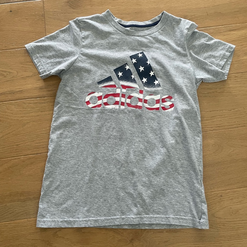 Adidas Kids Gray Tee with Star and Stripe Logo